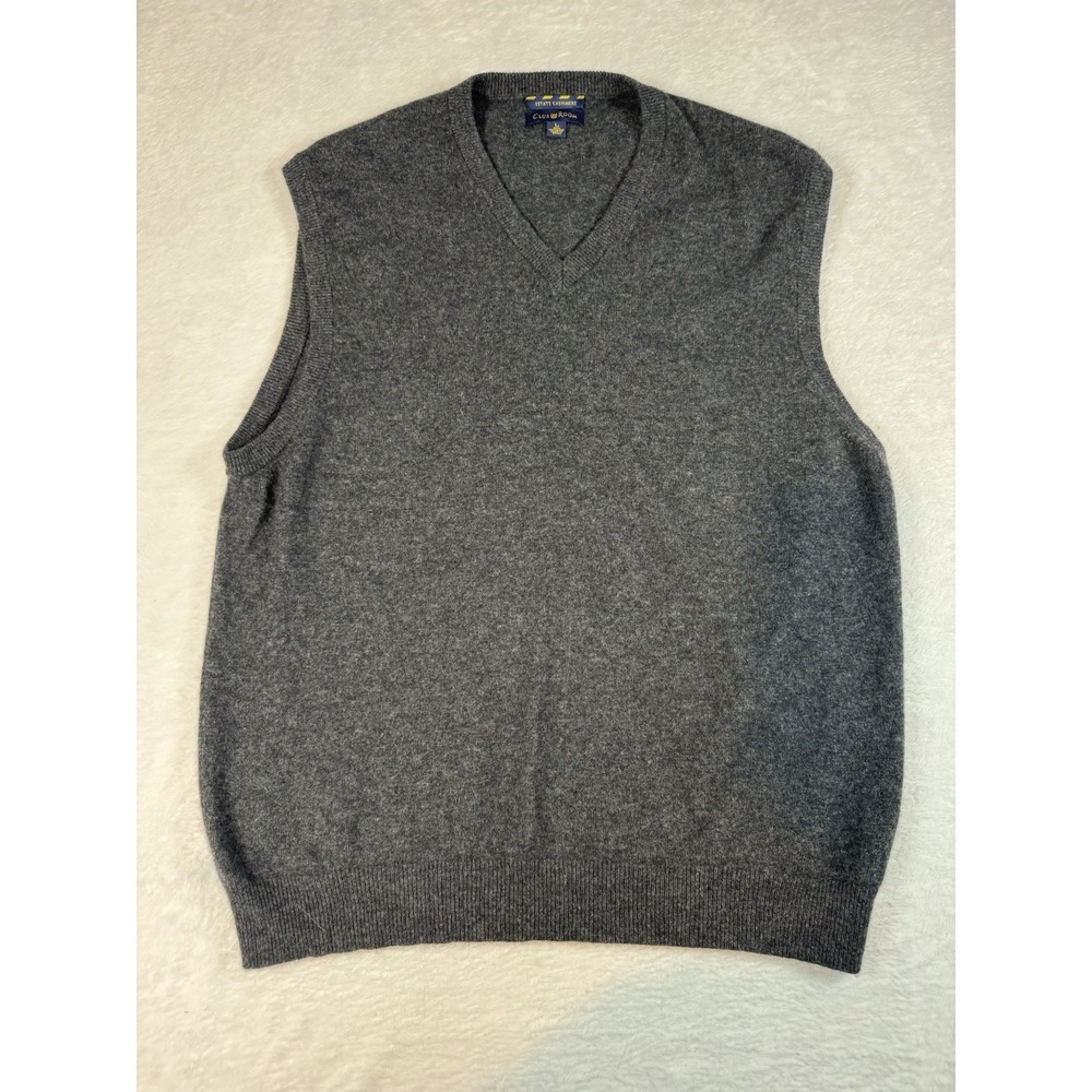 Club Room Sweater Vest Men's Gray 100% Fine Cashmere V Neck Classic L